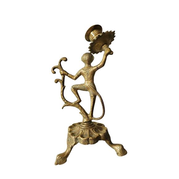 Vintage Brass Monkey Taper Candle Holder Clawfoot Feet Whimsical MCM Art Deco - Picture 5 of 13